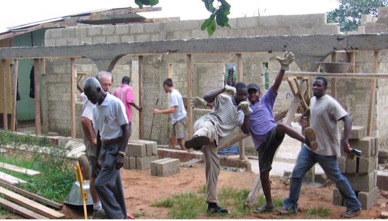 Volunteers at a construction site